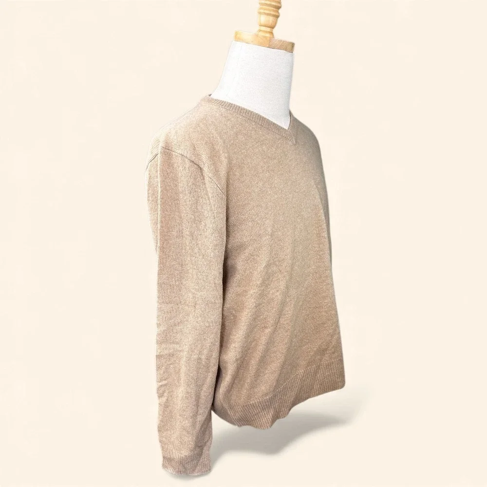 Polo Ralph Lauren Mens Tan V Neck‎ 100% Lambswool Sweater Size L